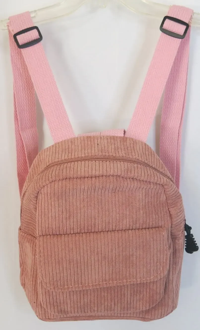 Mini Backpack NWT Purse Women Girls Corduroy Zipper Pink Casual School Everyday